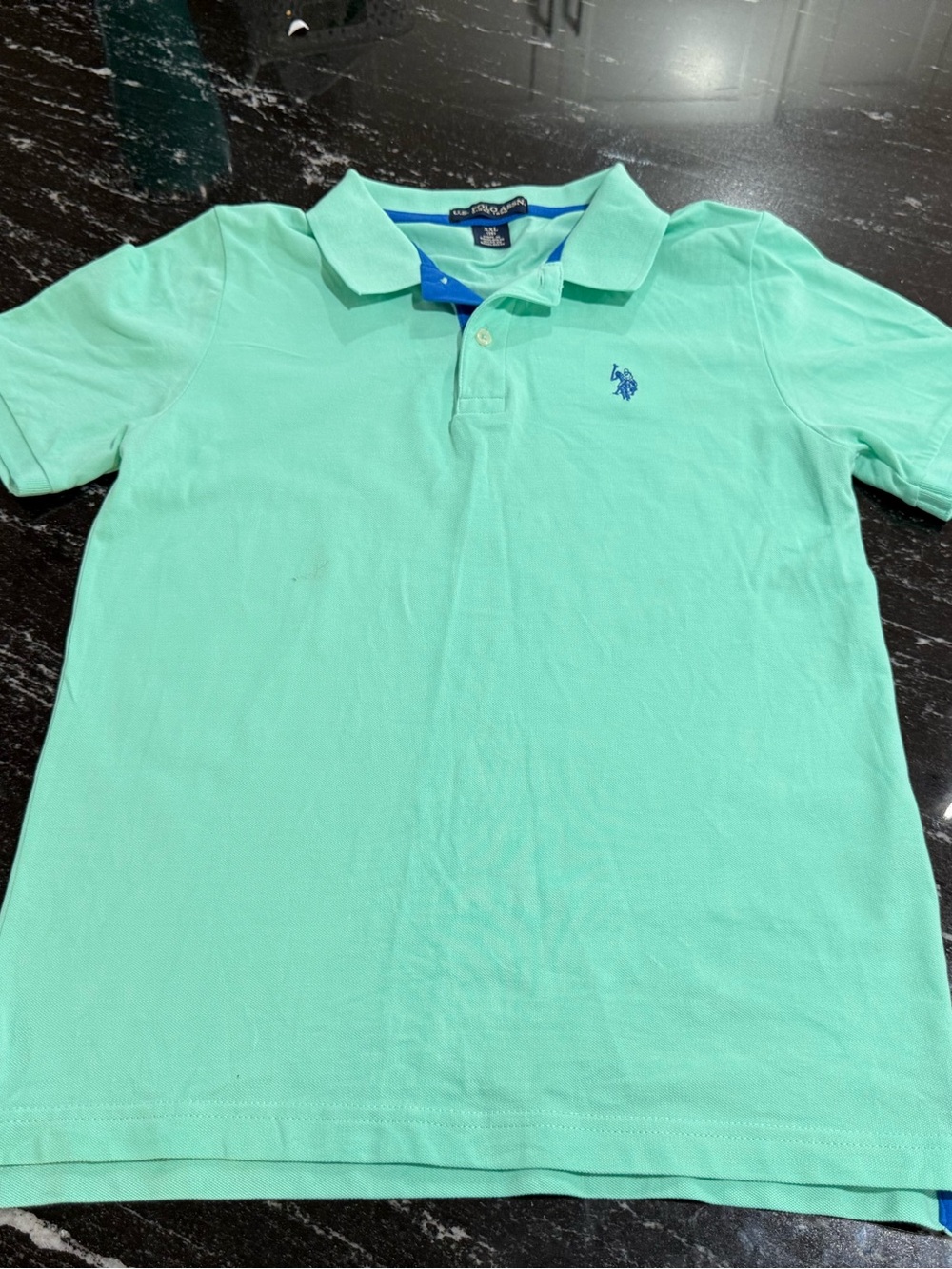 U.S. Polo Assn Polo Shirt Boys XXL 18 Mint Green Blue Logo Short Sleeve Pique